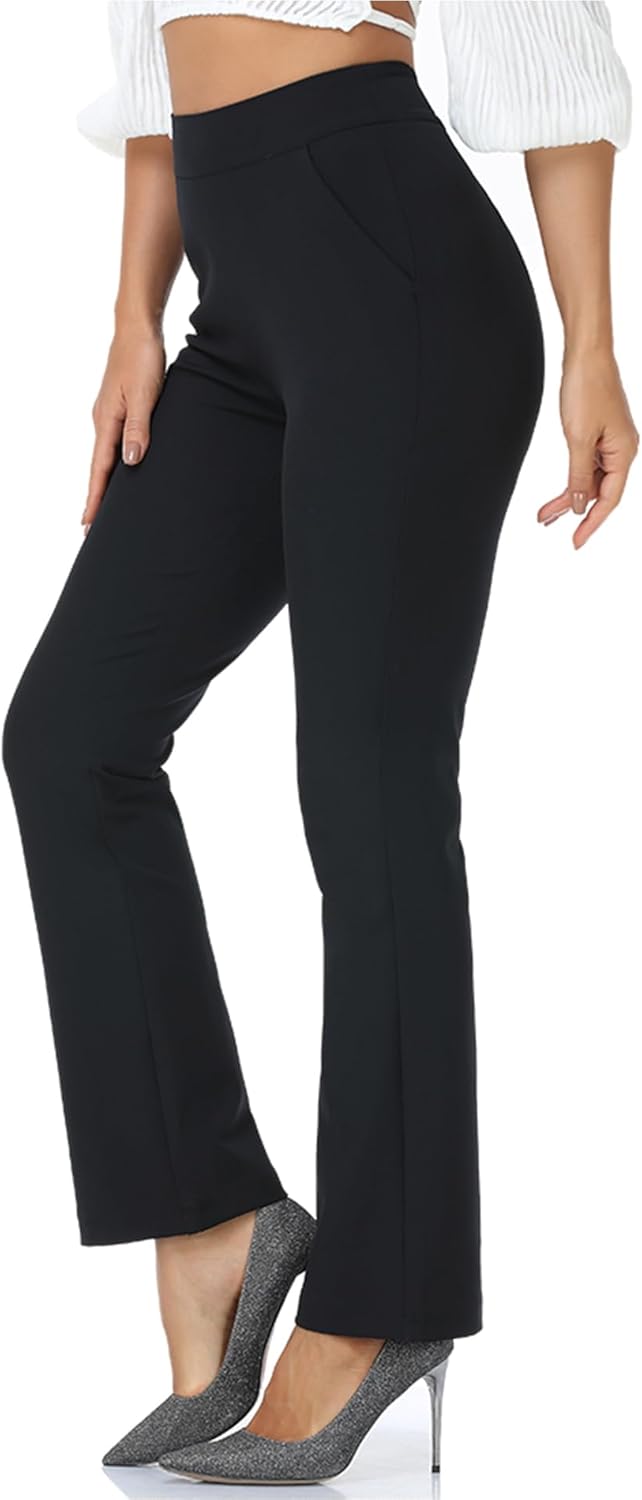 High Waisted Dress Pants for Women Regular/Tall Bootcut Elastic Waist Pull On Work Slacks for Women 29.5"/31.5"