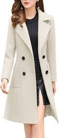 Women Elegant Notched Collar Double Breasted Wool Blend Over Coat