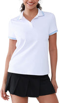 Women Golf Polo Shirts Short Sleeve V Neck Collared Shirts Tennis Work Athletic Golf Tops