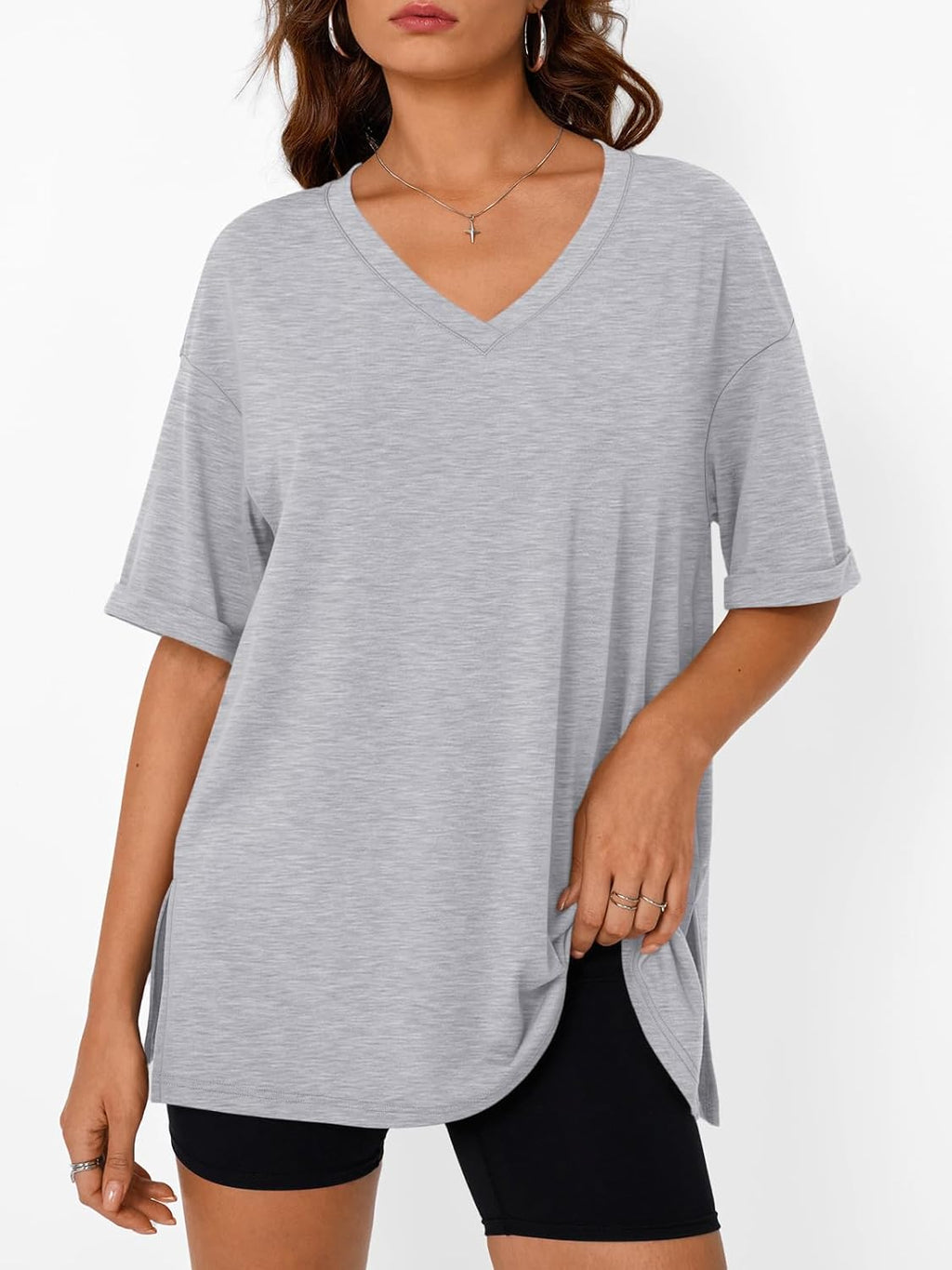 Trendy  Oversized Tshirts for Women Workout Plus Size Tops V Neck Short Sleeve Gym Shirts Casual Loose Fit Basic Tees