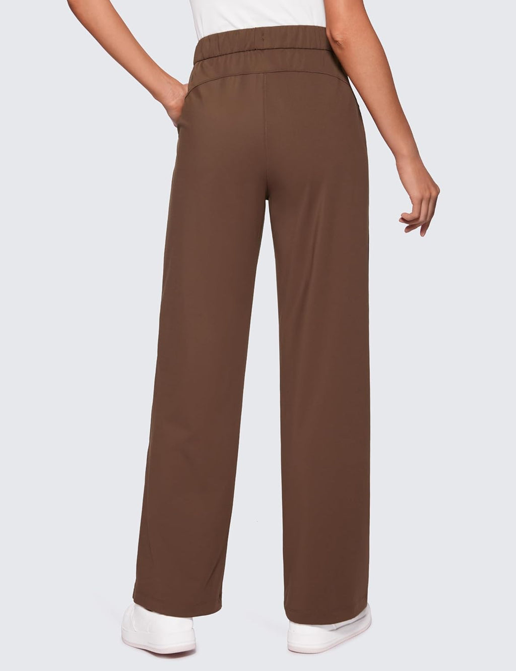 4-Way Stretch Casual Pants for Women 30.5" Straight Wide Leg Work Pants with Pockets