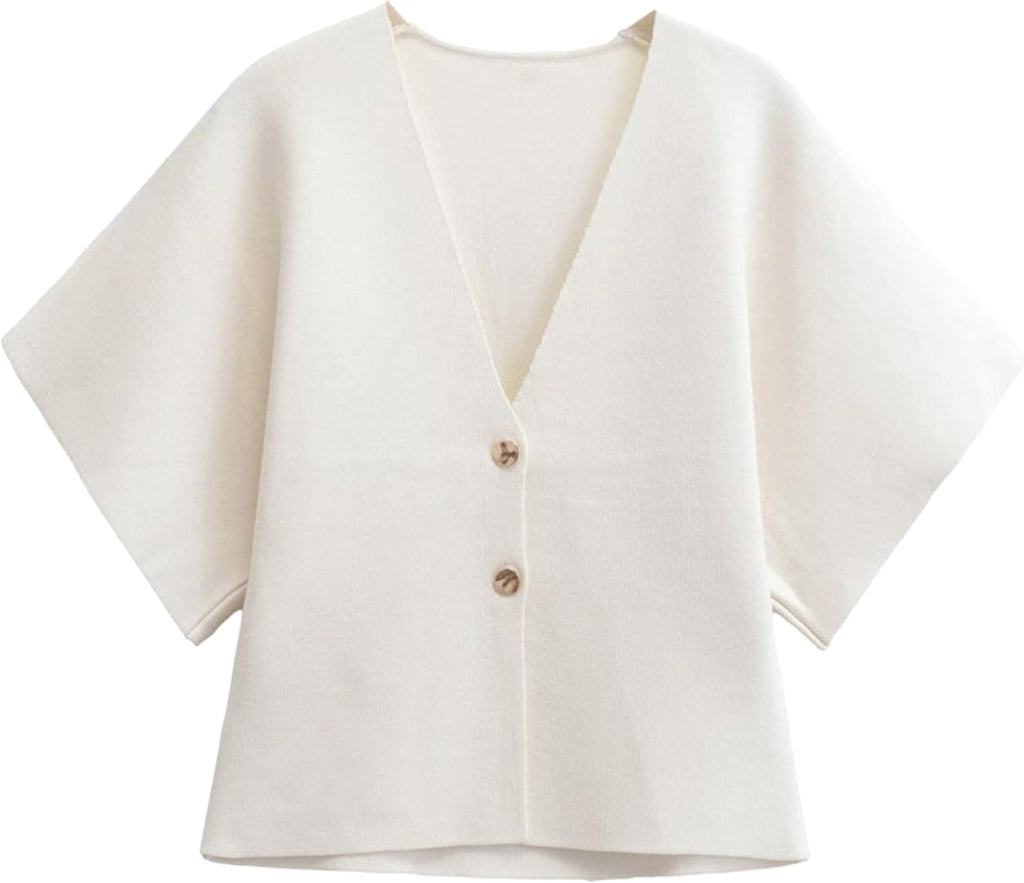 Women Oversized Cardigans Short Sleeve Lightweight Button V Neck Casual Knit Sweater Outerwear