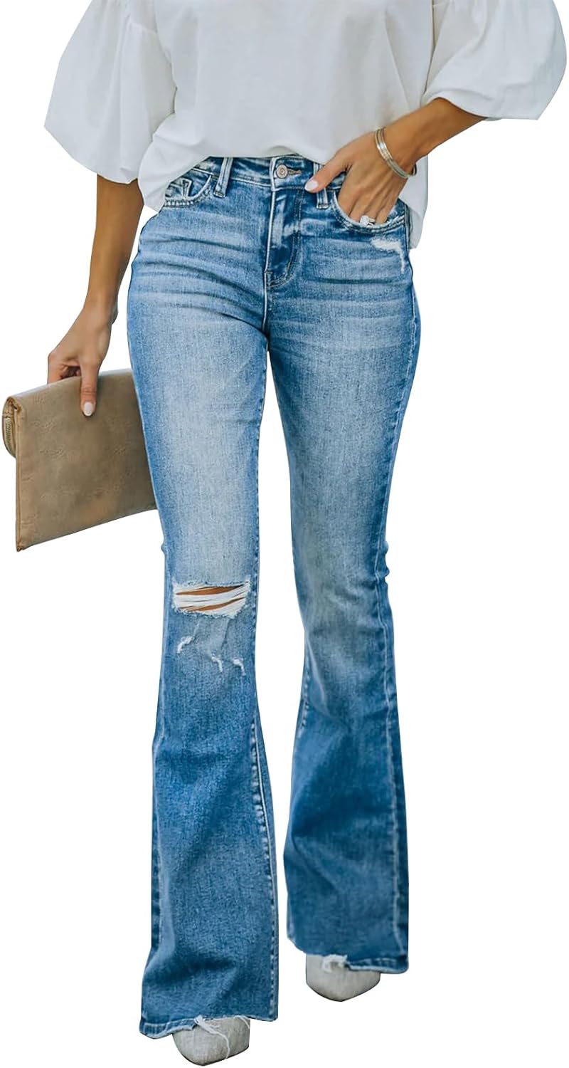 Women Flare Bell Bottom Jeans High Waisted Wide Leg Bootcut Jeans Stretchy Denim Pants