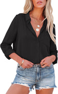 Button Down Shirts for Women Long Sve Collared Blouses V Neck Work Business Office Tunic Chiffon Tops