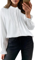 Astylish Women Casual Blouses Button-Down Business Work Tops Long Sve Mandarin Neck Pleated Shirts 2025 Fall Outfits