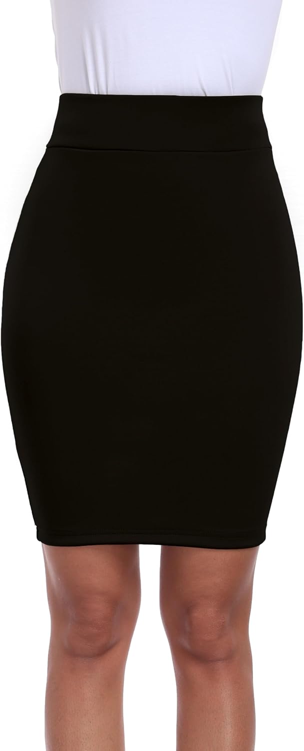 Women Basic Mini Skirts High Waisted Pencil Suit Skirt Stretch Bodycon Skirt for Business Casual