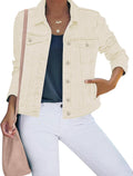 Women Basic Button Down Stretch Fitted Long Sleeves Denim Jean Jacket