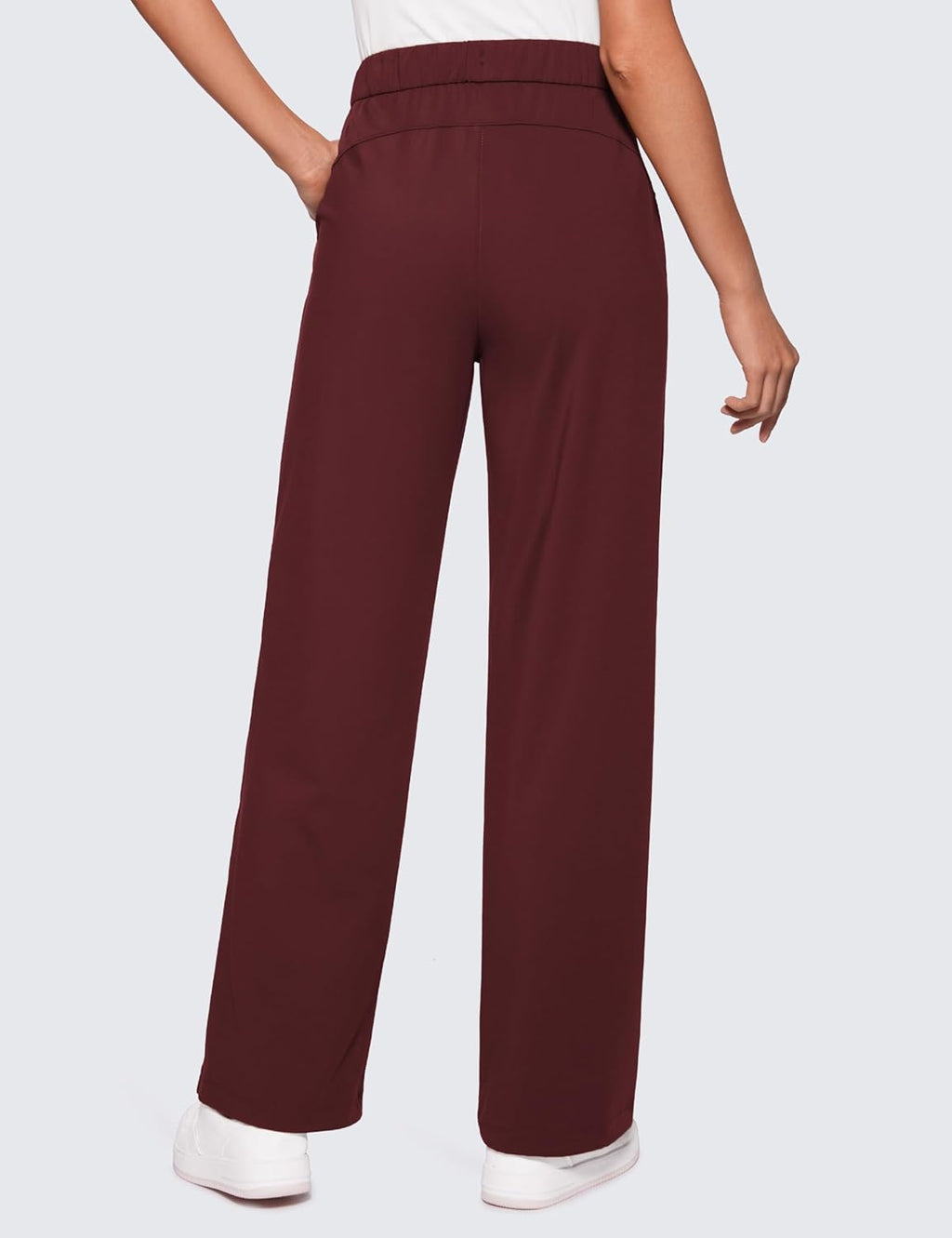 4-Way Stretch Casual Pants for Women 30.5" Straight Wide Leg Work Pants with Pockets