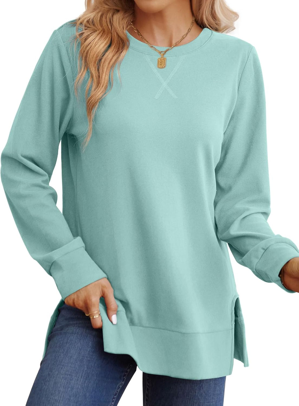 Sweatshirt for women Side Split Fall Fashion 2025 Long Sve Shirts Trending Now