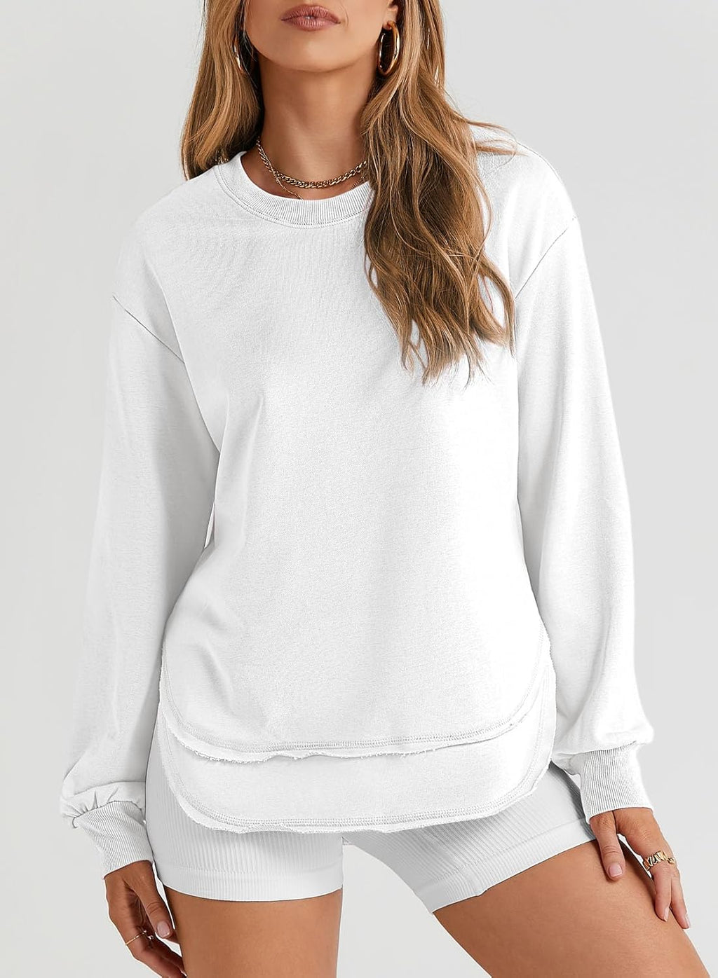 Sweatshirt for Women Crewneck Long Sve Side Split Tops Casual Solid Color Loose Pullover Shirts 2025 Clothes