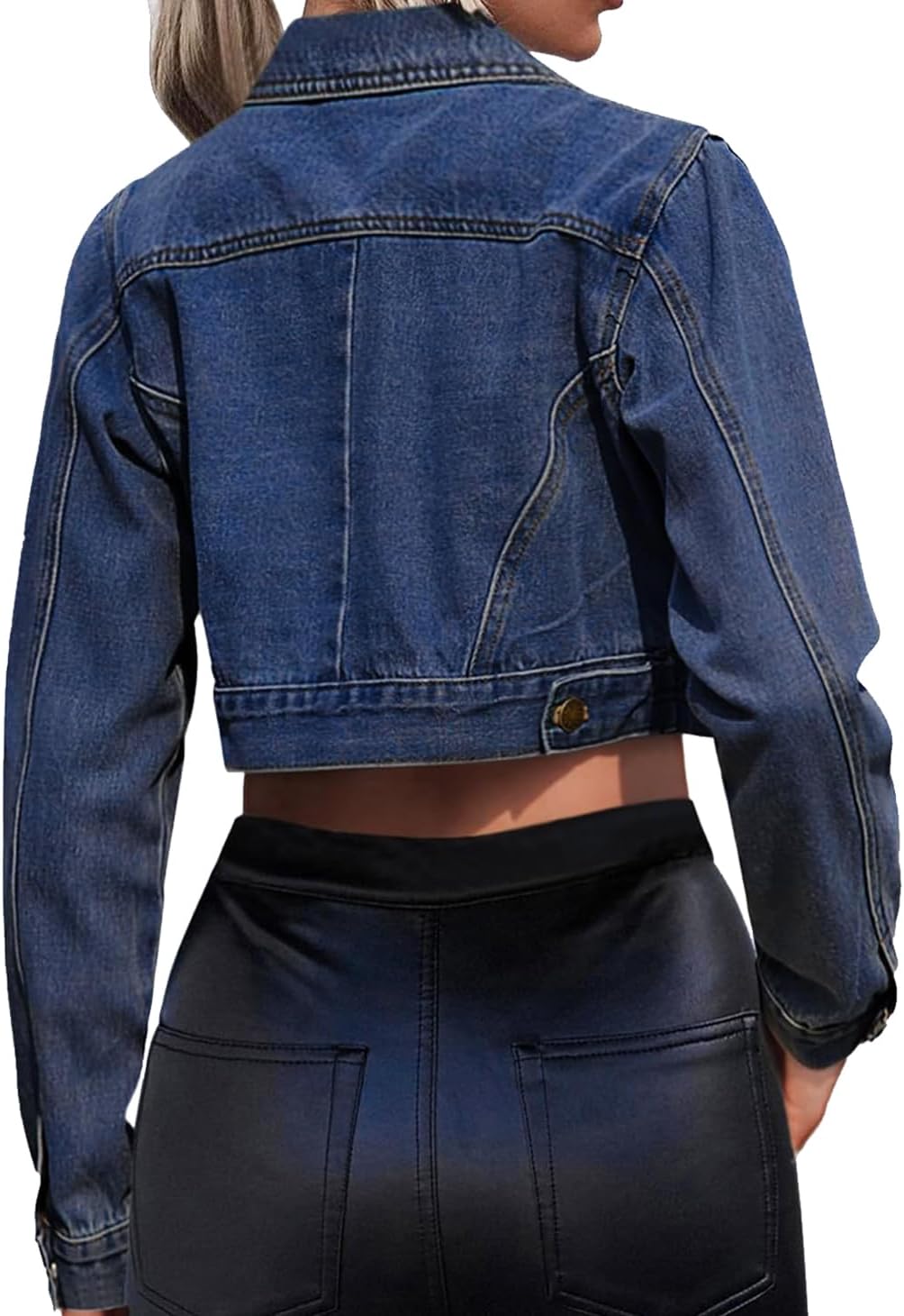 Women Cropped Denim Jean Jacket Button Down Frayed Washed Long Sleeve Casual Jacket Coats