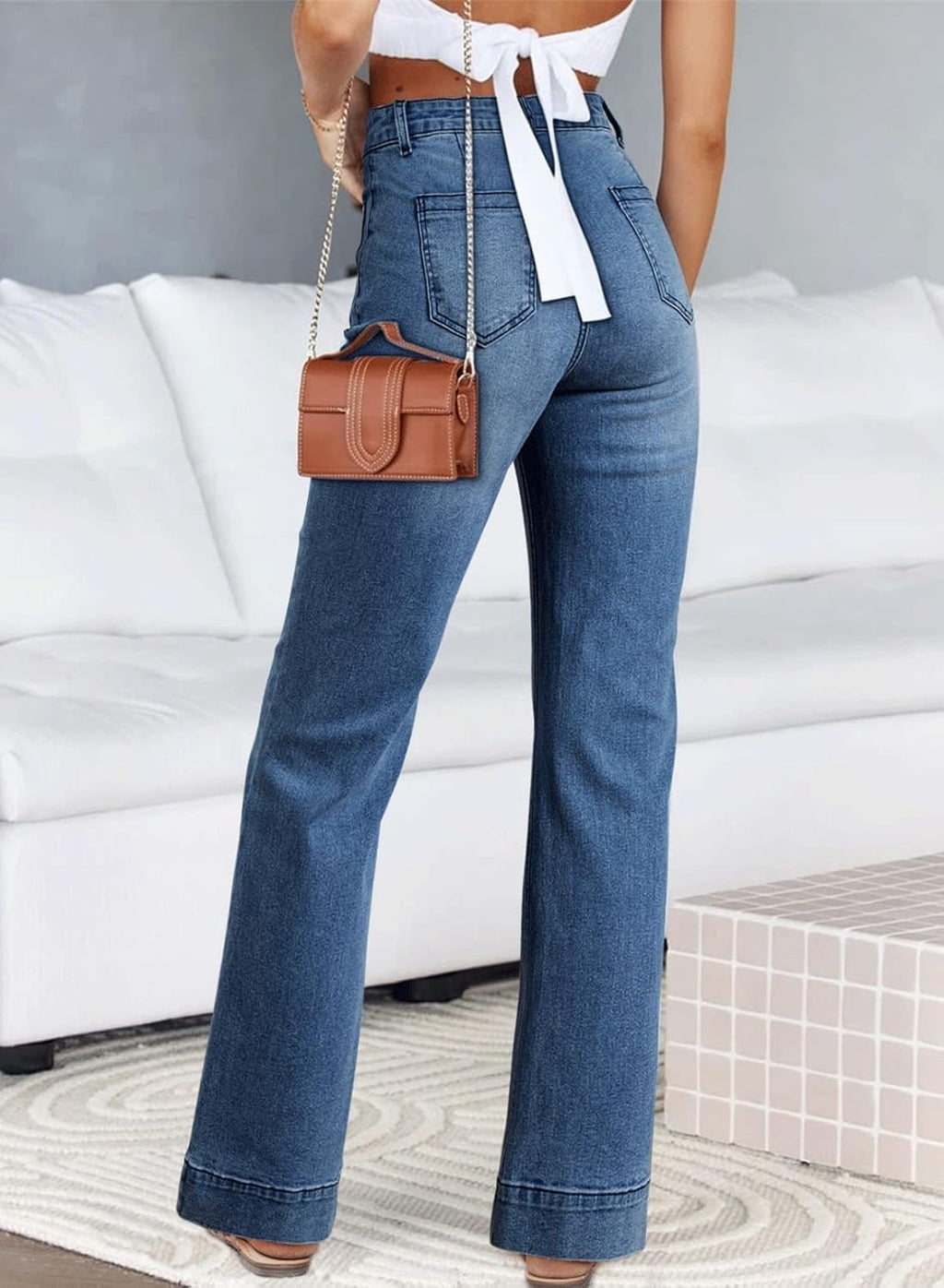 Astylish Women Wide Leg Jeans High Waisted Stretchy Straight Leg Jeans Loose Trendy Denim Pants with Pocket