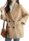 Women Wool Coat Peacoat Jacket Thick Loose Double Breasted Pea Coat Woolen Winter Overcoat