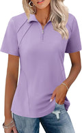 Women Golf Polo Shirts Summer Short Sleeve 1/4 Zip Tops Moisture Wicking Casual Tennis Activewear with Pockets