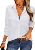 Button Down Shirts for Women Chiffon Blouse Collared Dress Shirt Work Office Business Casual Tops with Pocket