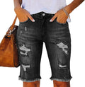 Women Jean Shorts High Waisted Denim Bermuda Shorts Ripped Distressed Knee Length Stretch Denim Jean Short