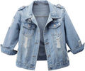Women Autumn 3/4 Sleeve Retro Short Denim Jackets Light Blue Jean Coats