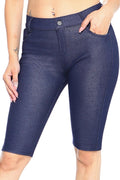 Women Cotton 5 Pocket Bermuda Shorts No Muffin Top Pull On Knee Length Jeggings Stretchy Jean Leggings