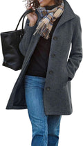 Women Casual Thicken Wool Blend Stand Collar Single Breasted Pea Coat