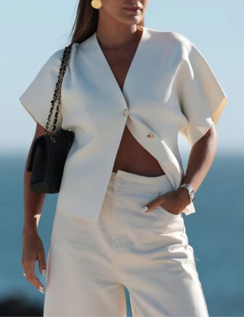 Women Oversized Cardigans Short Sleeve Lightweight Button V Neck Casual Knit Sweater Outerwear