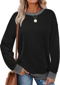 Sweatshirts for Women Crewneck Long Sve Loose Fit Tops Color Block Ribbed Trim Fashion 2025