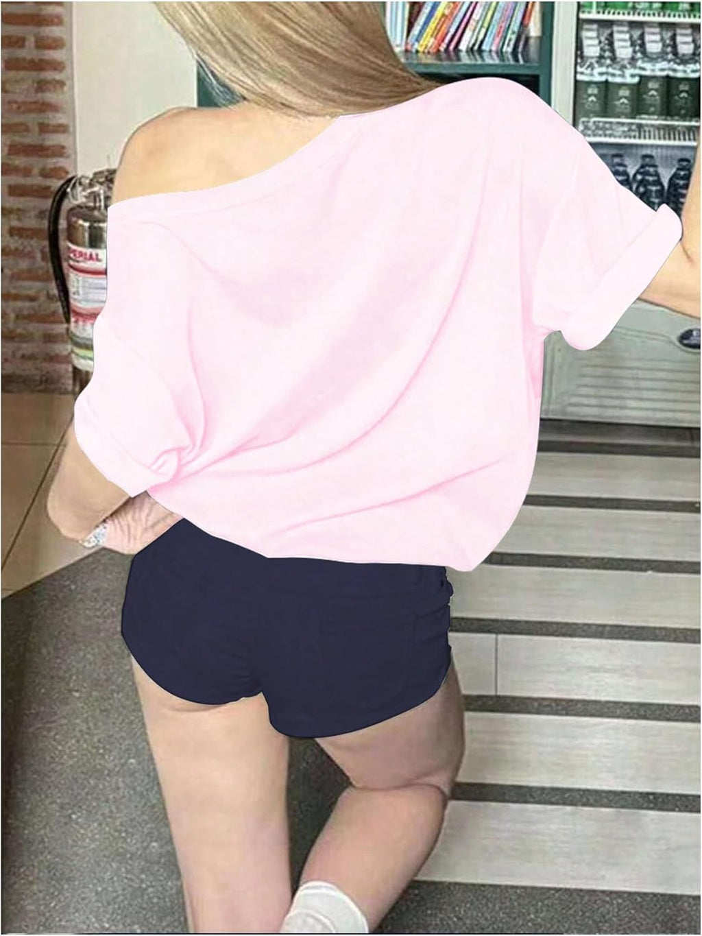 Women Off The Shoulder Letter Graphic Tees Shirts Jersey Short Sleeve Summer Tee Tops