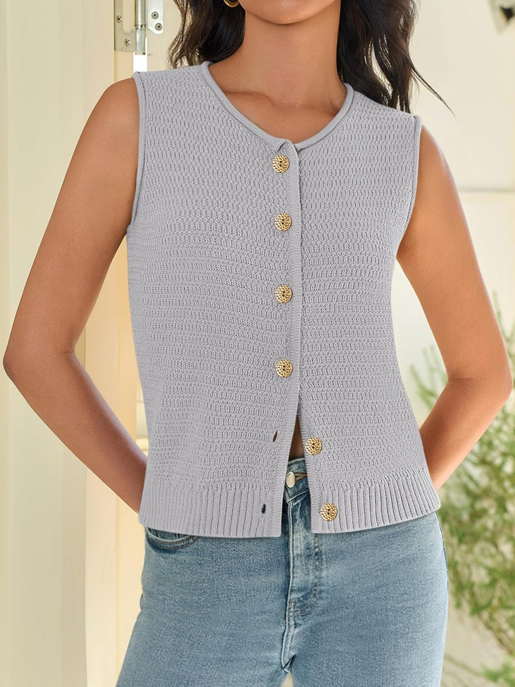 Women Sweater Vest 2025 Summer Trendy Sleeveless Knit Button Down Tank Tops Casual Cardigan