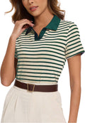 Women Striped Color Block Collar Shirts Golf Polo Cotton Blend Tops Short Sleeve T-Shirts Tennis Tee Summer Outfits