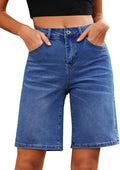 Jean Bermuda Shorts for Women High Waisted Trendy Long Stretchy Denim Shorts Knee Length Casual Summer Jorts