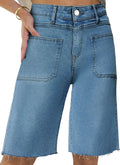 Women Front Pockets Denim Long Shorts Jorts Cargo Baggy Bermuda Jean Shorts Knee Length
