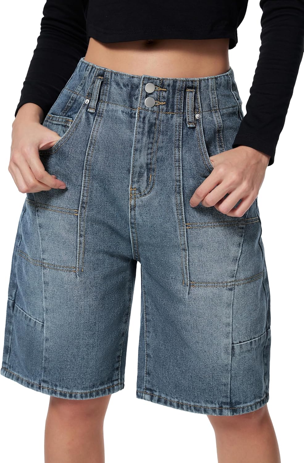 Women Jorts Denim Shorts  Vintage Baggy Mid Rise Bermuda Jeans Summer Knee Length Jort Short Pants