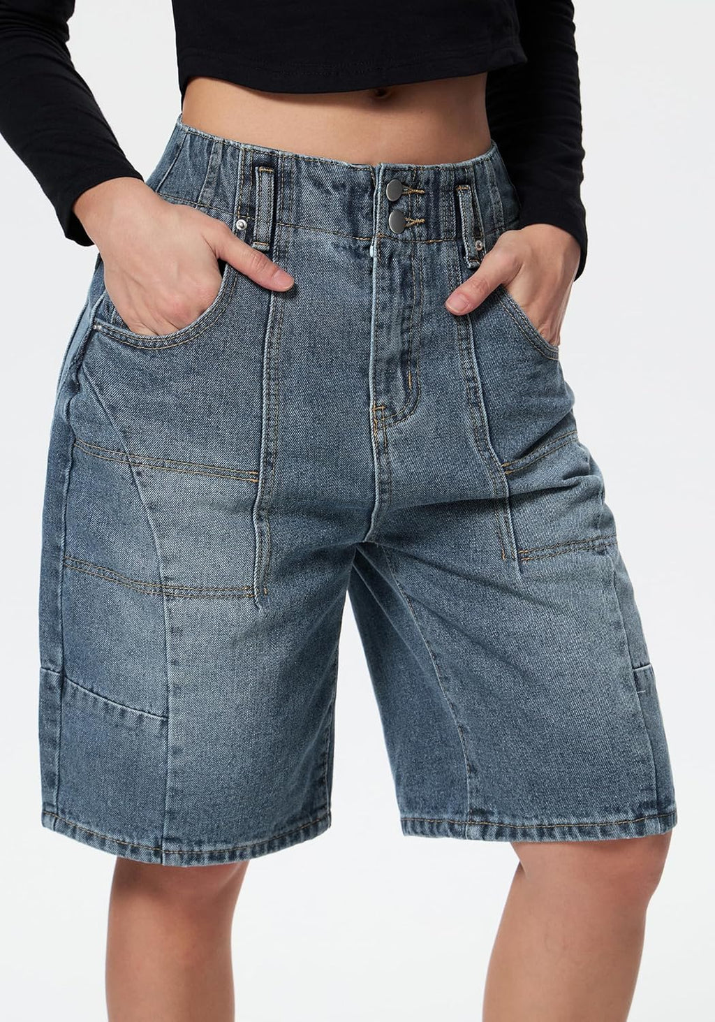 Women Jorts Denim Shorts  Vintage Baggy Mid Rise Bermuda Jeans Summer Knee Length Jort Short Pants
